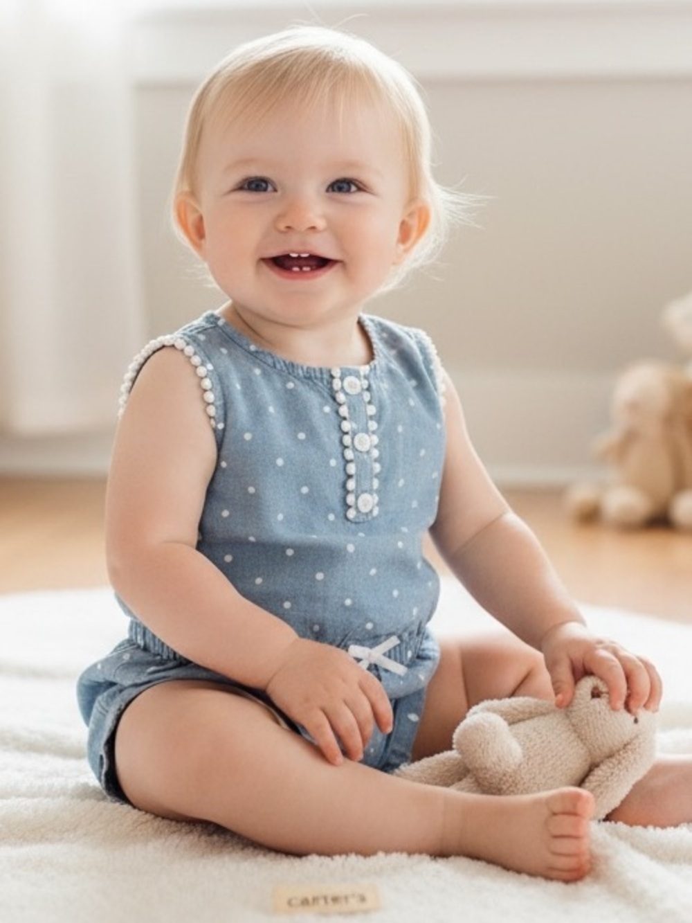 Carter's Blue Chambray Polka Dot Baby Romper